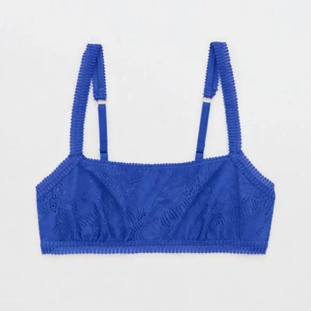 Aerie Coral Lace Bandeau Bralette Poet Blue XS